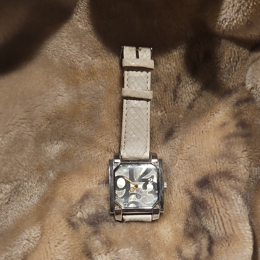 Silver Watch with White Strap